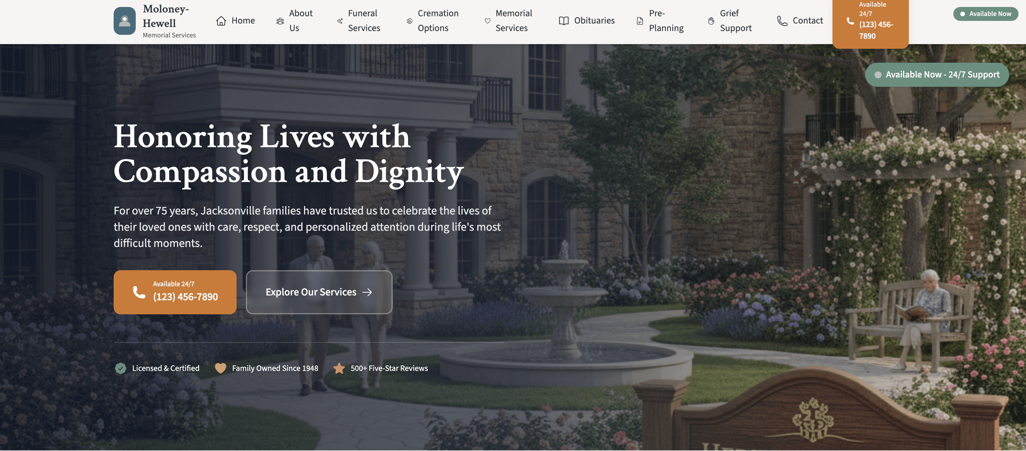 Memorial Services website demo